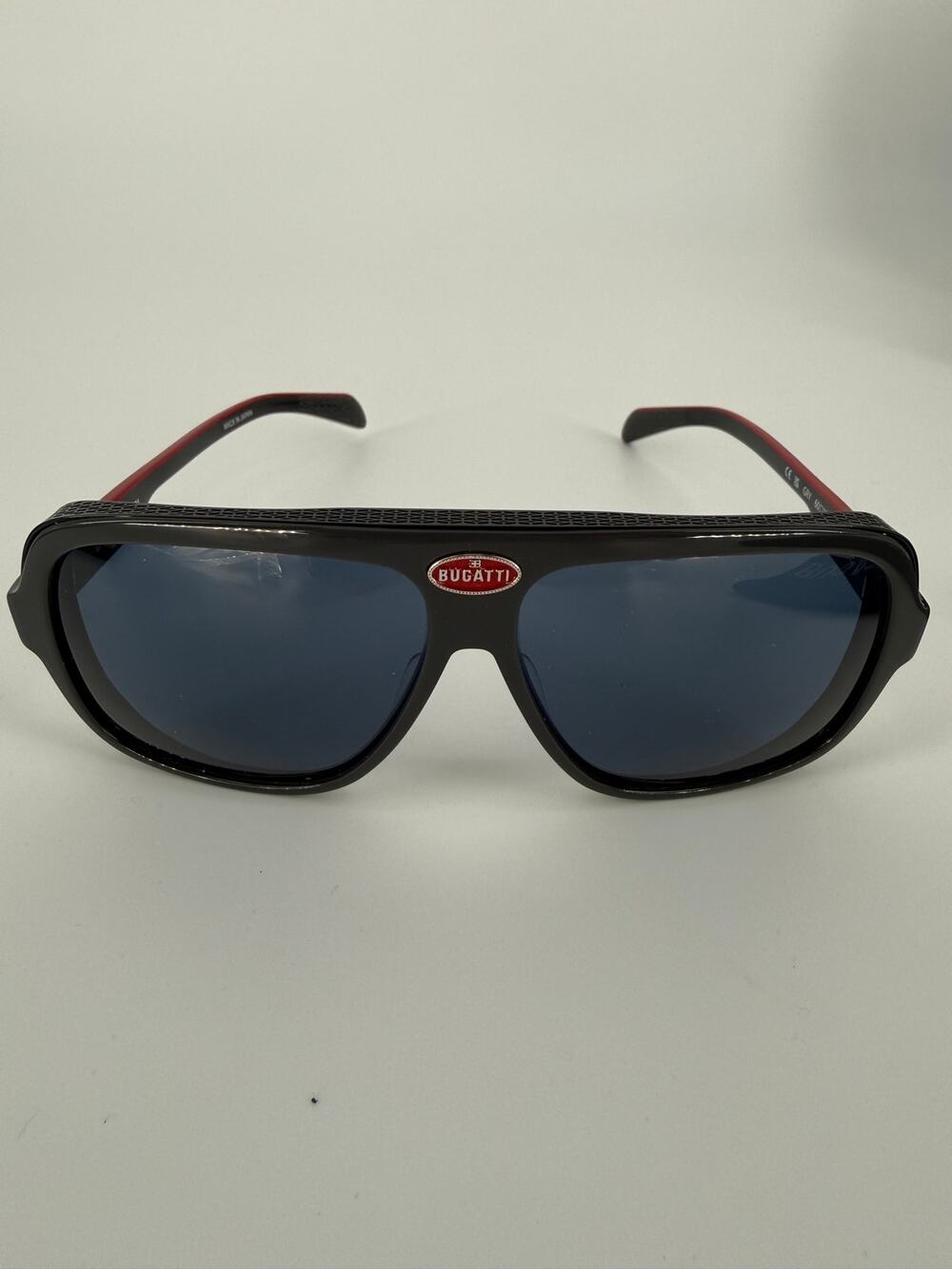 Bugatti 06-GCRY Men’s Sunglasses Grey Navigator Blue Lens 60mm Authentic New